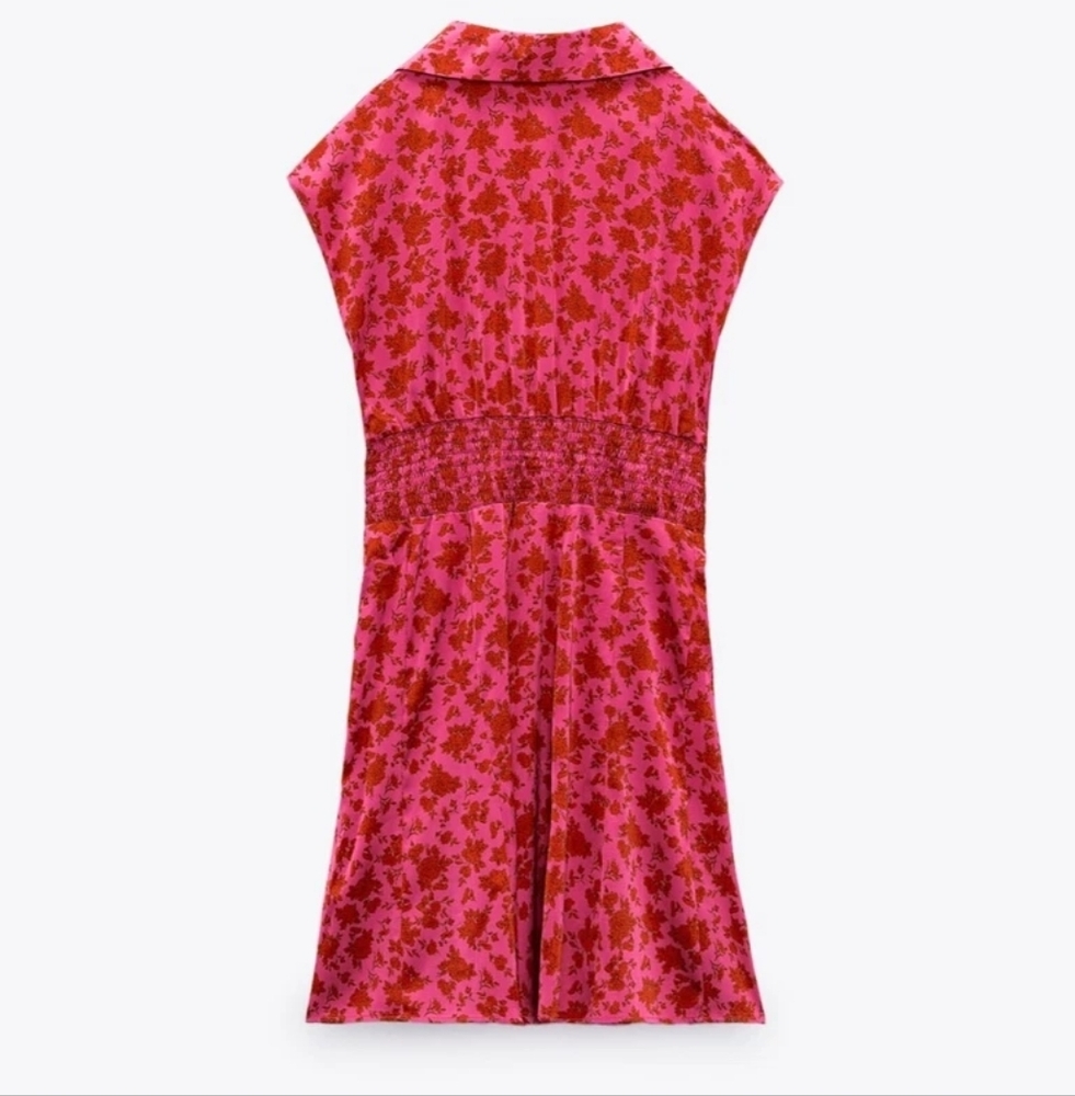 NWOT Zara Satin Effect Pink & Red Floral Print Mini Dress - Women's Medium - Picture 7 of 12